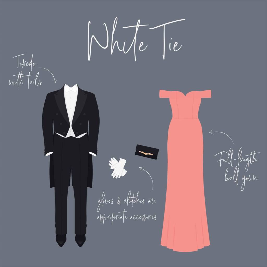 wedding guest attire - white tie