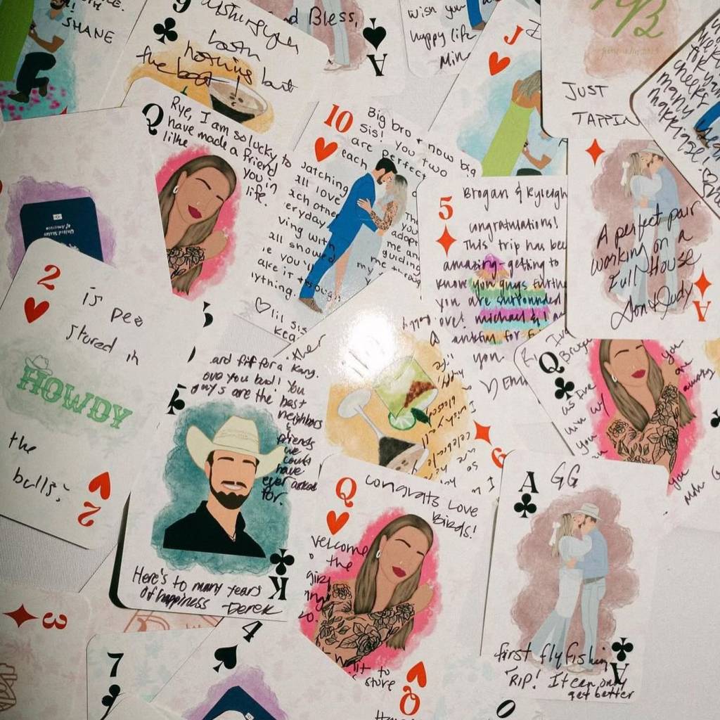 pensandneedlesco designed these fun custom playing cards for one of her couples and we’re obsessed! the weddings guests even wrote